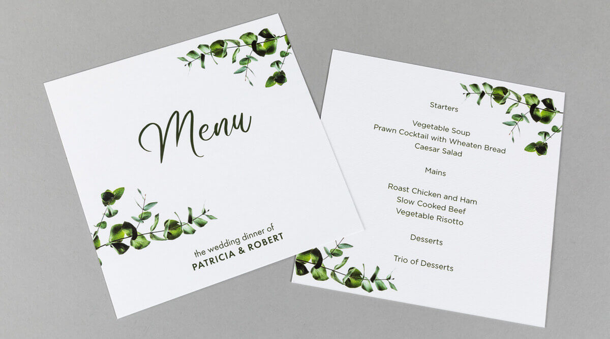 Flat Wedding Menus